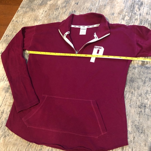 PINK brand quarter zip deep magenta color sweatshirt small front pouch pocket - Picture 5 of 7